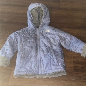 The North Face Kids' Winter  Purple Hooded Puffer Jacket reversible with fur